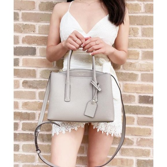 Kate Spade Margaux Medium Satchel Bag True Taupe Crossbody Gray - Picture 2 of 14